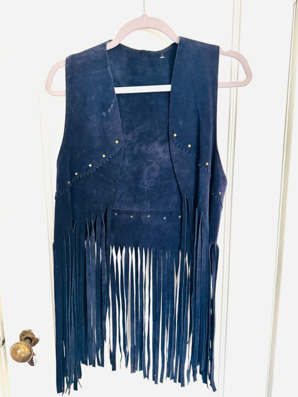 Vintage 80’s Navy Suede Fringe Vest with Stud Accents